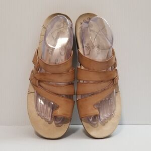 Bare Traps Joules Brown Faux Leather Strappy Flat Slides Sz 11 M Slip On Sandals